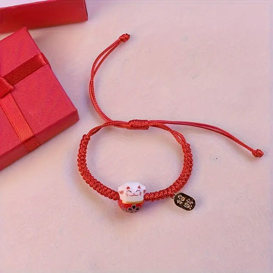 Pulsera de tela Gato de la suerte