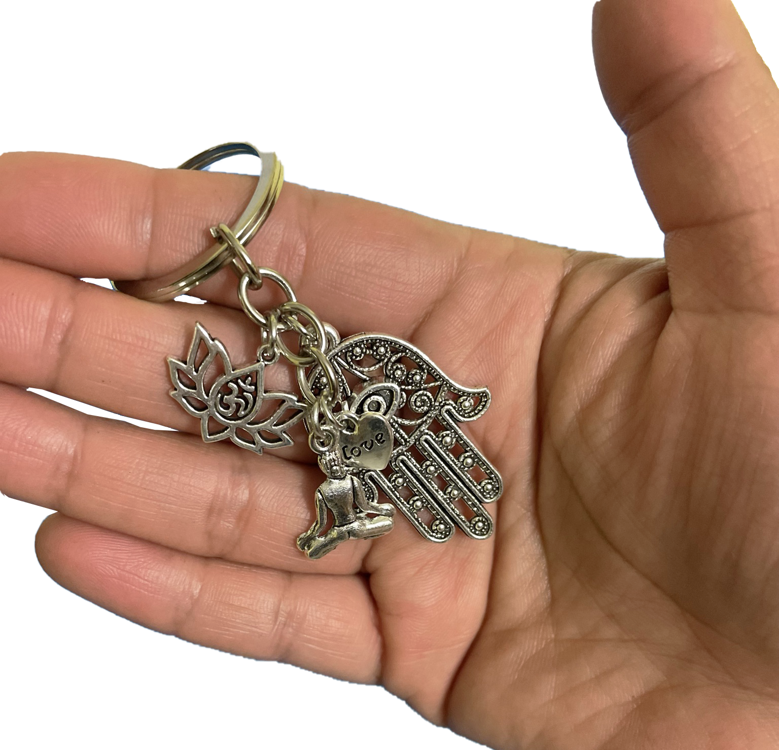 Llavero Yoga, om y mano de fatima