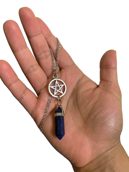 Collar pentagrama con cuarzo azul