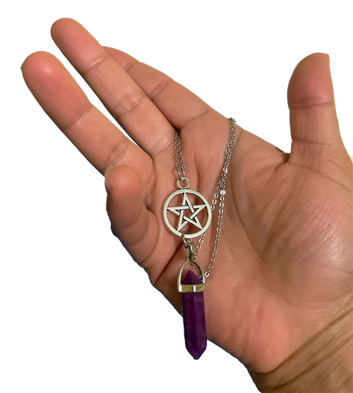 Collar pentagrama con cuarzo morado