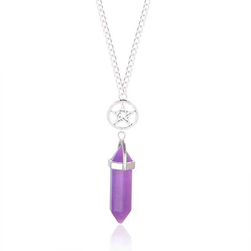 Collar pentagrama con cuarzo morado